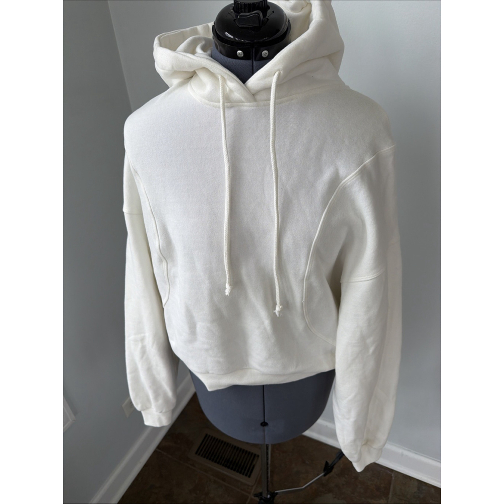 Cali 1850 Lazy Sunday Ivory Sz M Oversized Soft Fleece Seamed Cropped Hoodie NWT